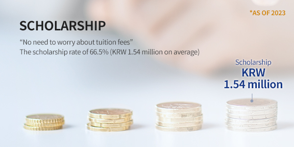scholarship  - <No need to worry about tuition fees> The scholarship rate of 88.6% (KRW 1.6 million on average)